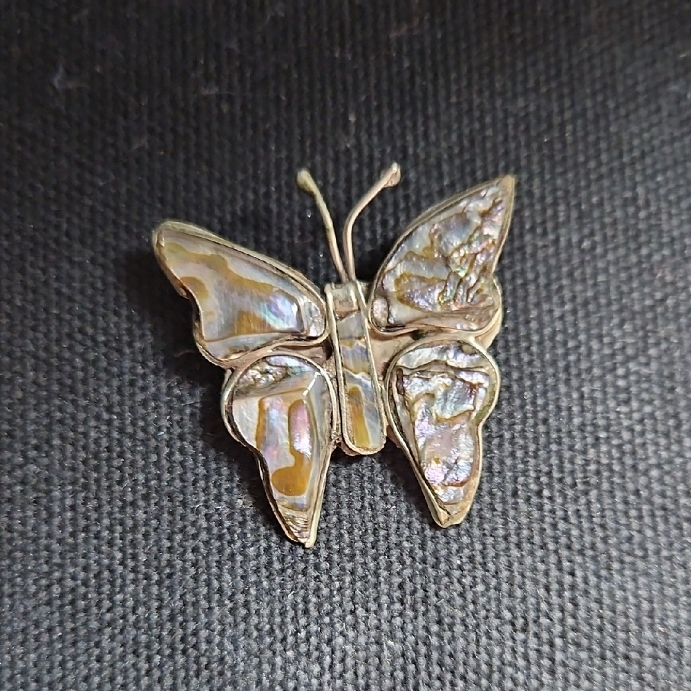 Abalone And Sterling Silver Butterfly Pin